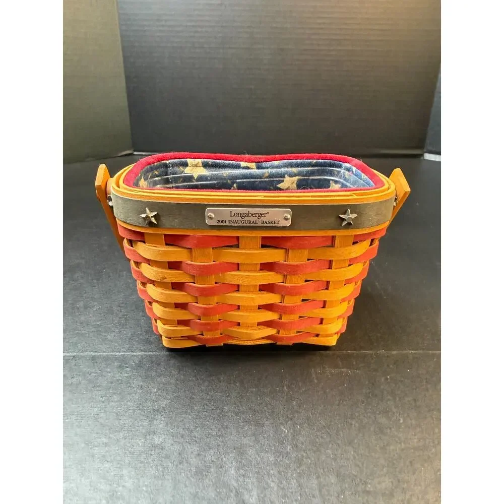 Longaberger 2001 Inaugural Basket with Liner & Protector – Handwoven USA Patriot